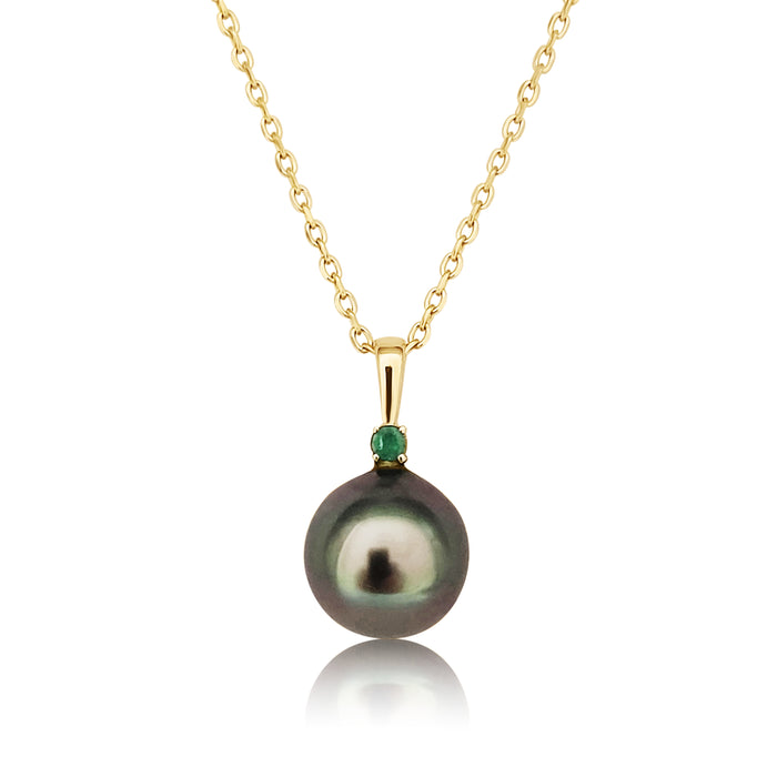Tahiti Pearl 9-10 mm Round shape high Luster and dark  color, Emerald Precious Stone