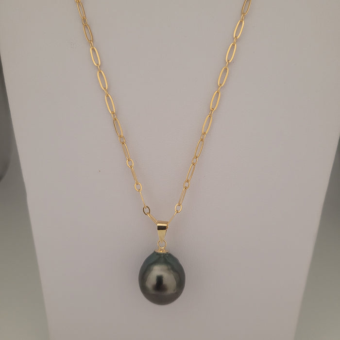 Tahiti Pearl Tear-Drop 17 x 15 mm Dark Color Pendant Necklace
