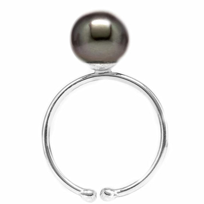 Tahiti Pearl Ring 9 mm AAA Round Dark Natural Color Pearl and High Luster