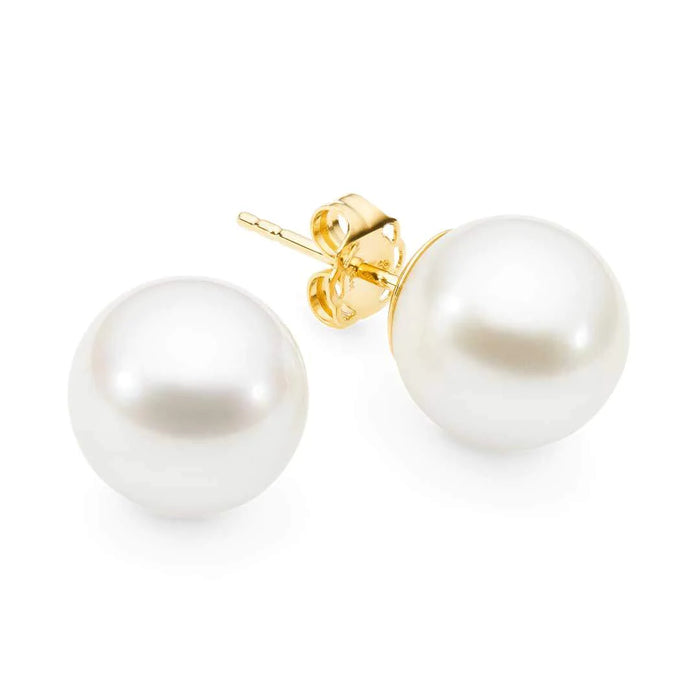 Aretes de Perlas Blancas del Mar del Sur 11 mm Redondas Oro Blanco 18K