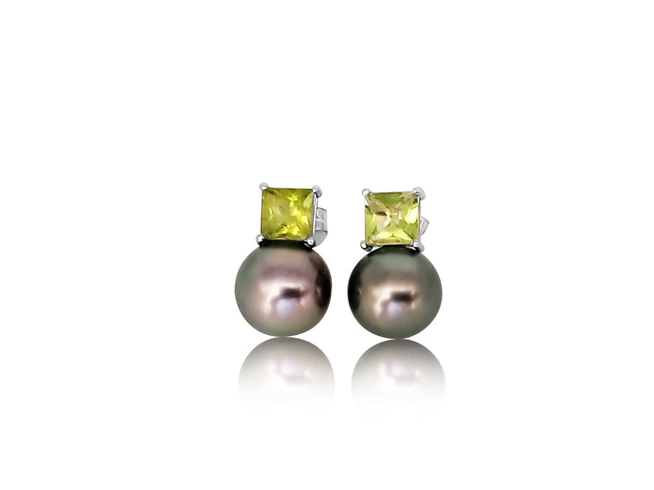 Stud Earrings Tahit Pearls 9 mm AAA, Precious Stones, 18K Solid Gold
