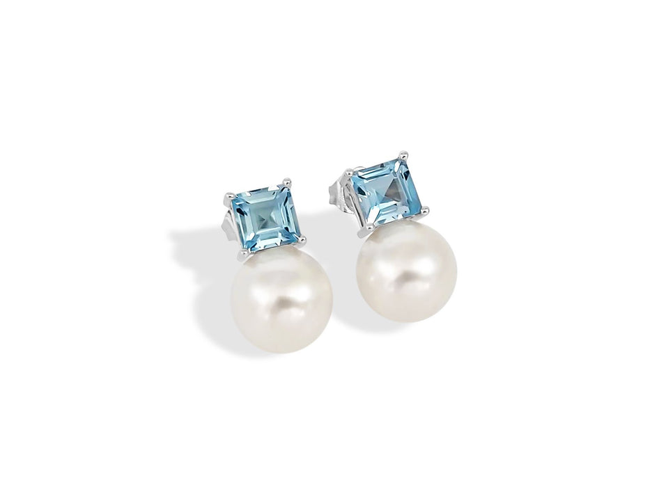 South Sea Pearls and Precious Stones Blue Topaz Earrings