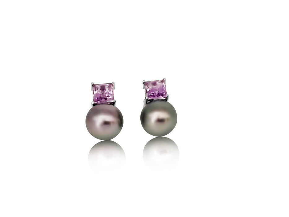 Stud Earrings Tahiti Pearls AAA 9-10 mm, Precious Stones, 18K Solid Gold