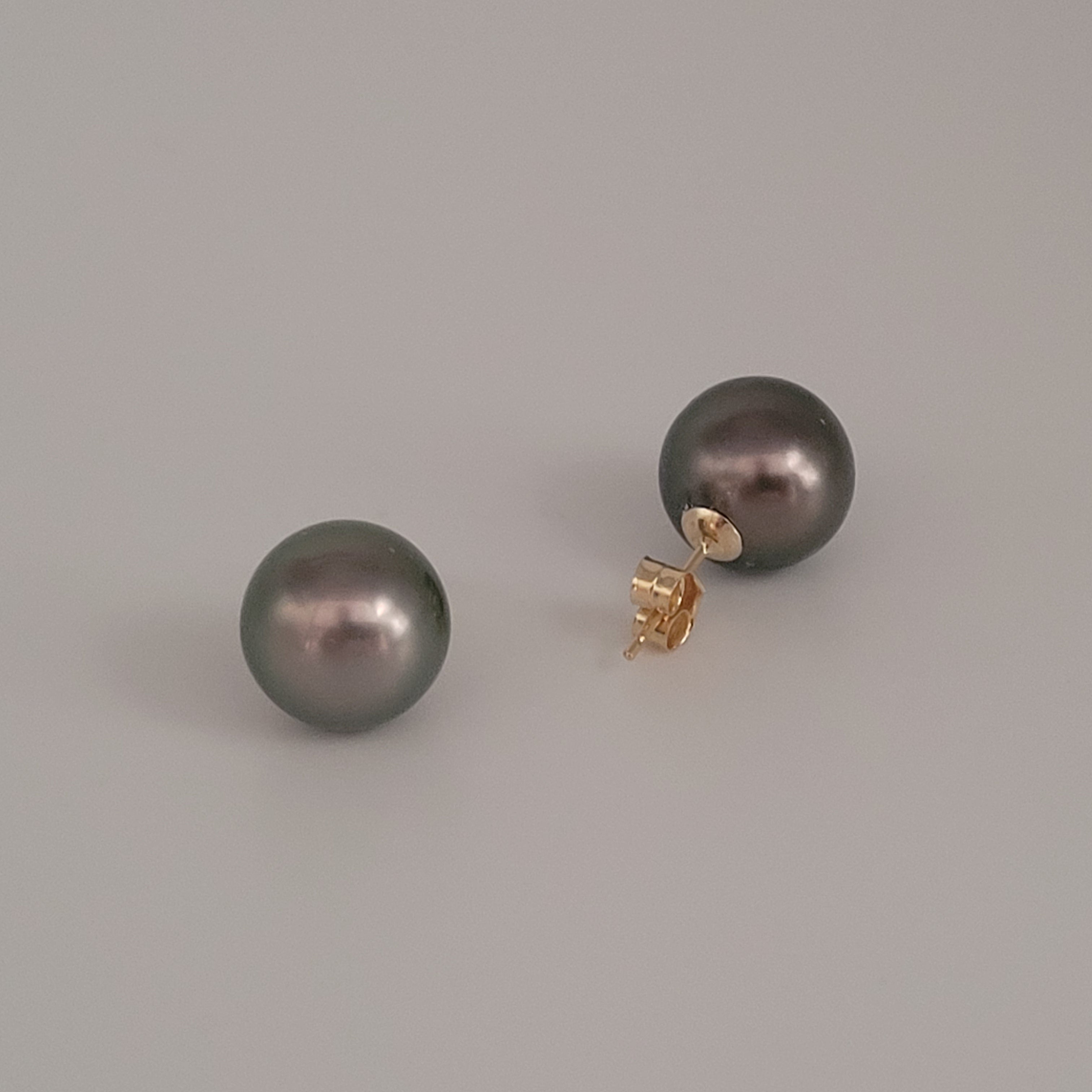 Tahiti Pearl Earrings 13 mm AAA Quality High Luster 18K Solid Gold